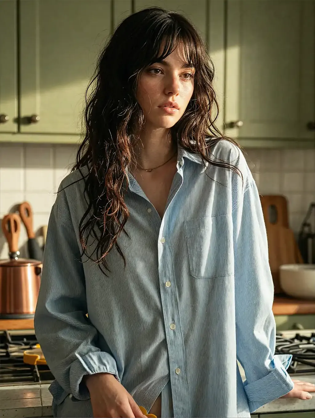 Fictional AI character featured on the third landing page, in a doorway